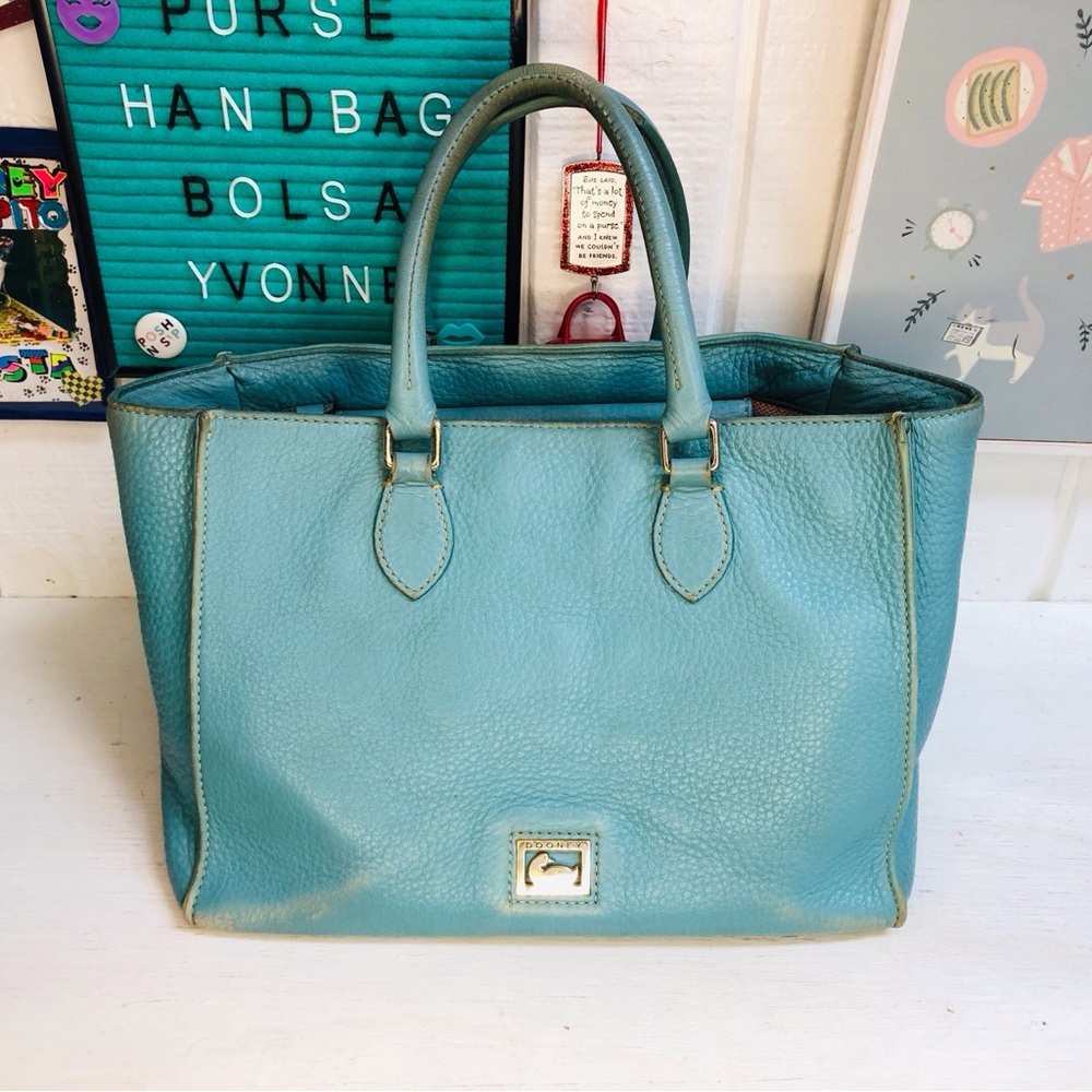 Preloved Project Dooney Bourke Tiffany Blue Leather Satchel Handbag Purse